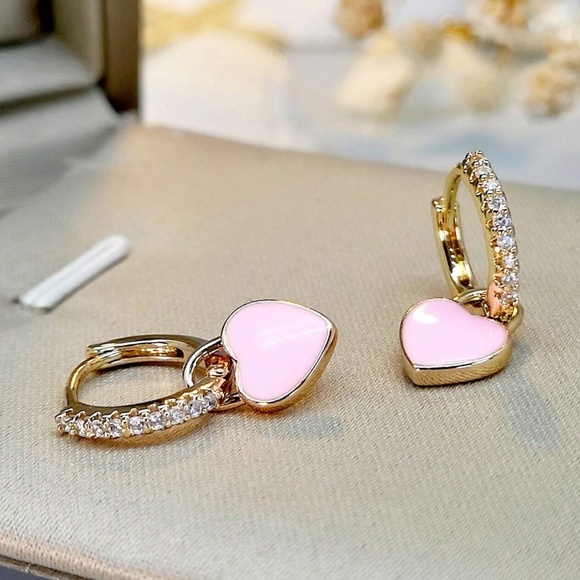 Luxe Gold Tone Heart Cubic Zirconia Multi-wear Earrings - Picture 2 of 9